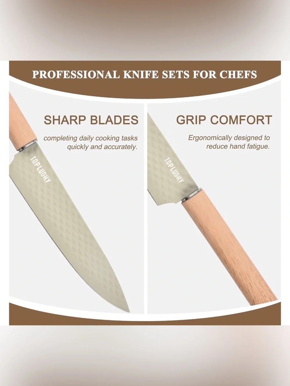 Beige In-Drawer Knife Block Set with Wood Handles
